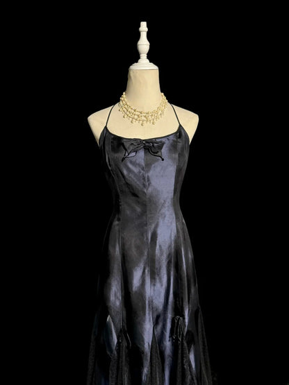 Classy Mermaid Spaghetti Strap Black With Embroidery Cape Floor Length Prom Dresses MP647