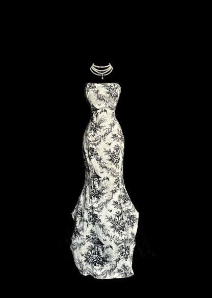 Elegantes Meerjungfrauen-Trägerloses Schwarzes Ärmelloses Langes Festliches Abendkleid Ballkleid MP650