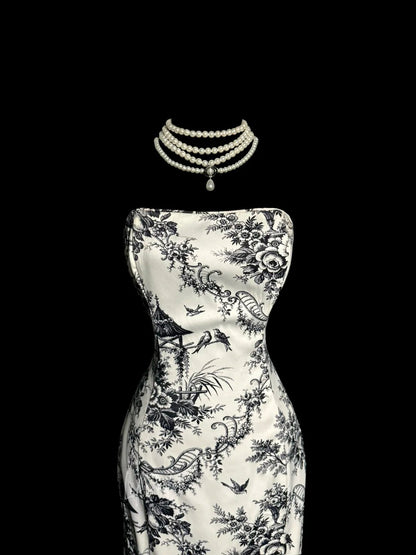 Elegantes Meerjungfrauen-Trägerloses Schwarzes Ärmelloses Langes Festliches Abendkleid Ballkleid MP650