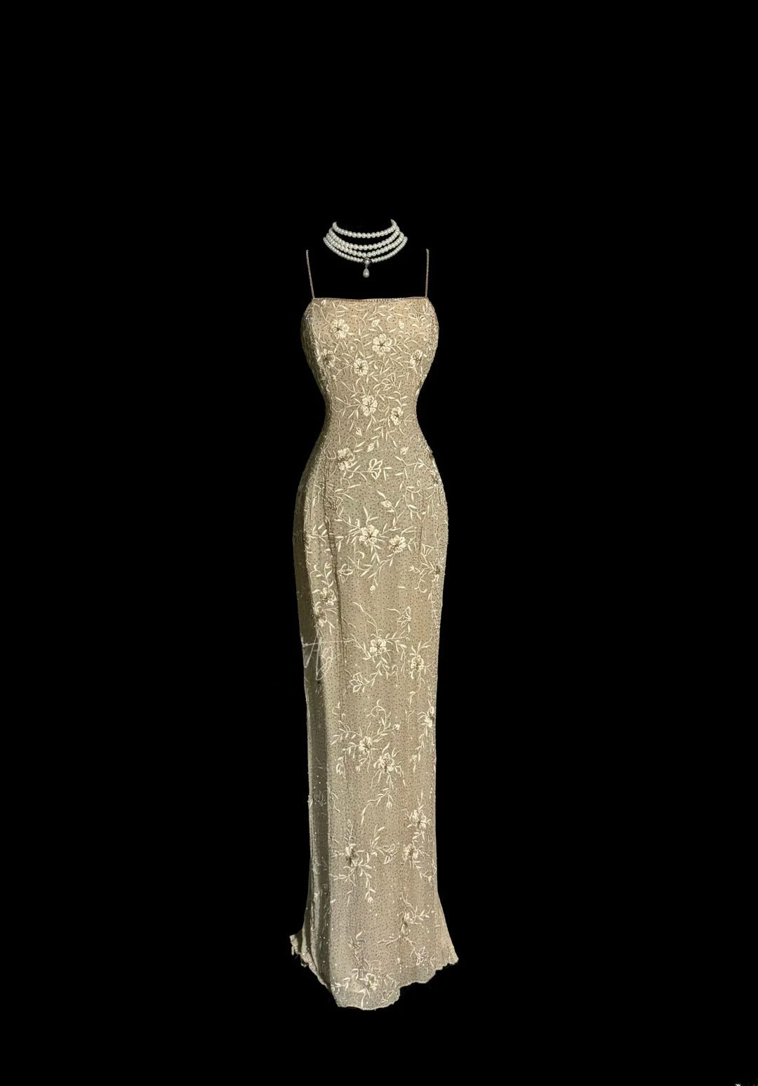Elegante Meerjungfrauen-Abendkleid mit Spaghettiträgern, Champagnerfarben, Stickerei, Jacke, bodenlang, MP652