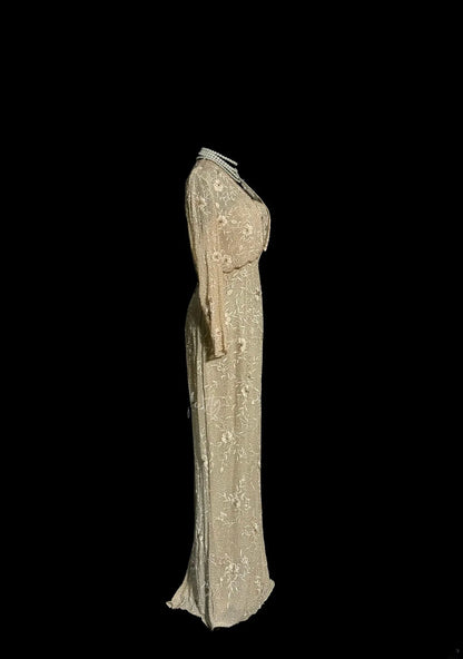 Elegante Meerjungfrauen-Abendkleid mit Spaghettiträgern, Champagnerfarben, Stickerei, Jacke, bodenlang, MP652