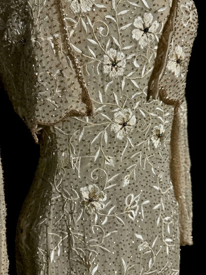 Elegante Meerjungfrauen-Abendkleid mit Spaghettiträgern, Champagnerfarben, Stickerei, Jacke, bodenlang, MP652