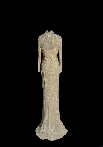 Elegante Meerjungfrauen-Abendkleid mit Spaghettiträgern, Champagnerfarben, Stickerei, Jacke, bodenlang, MP652