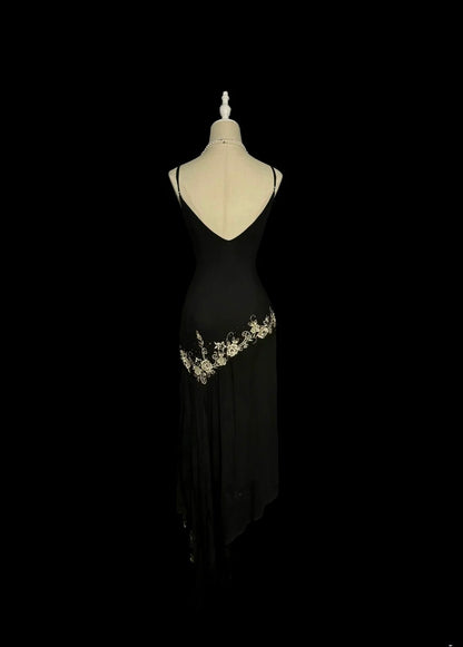Classy Mermaid Spaghetti Strap Black With Embroidery Floor Length Prom Dresses MP653