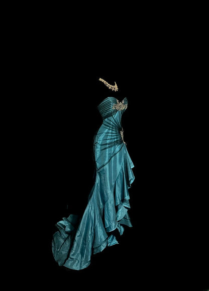 Robes de bal de concours sans manches, en satin bleu, tulle noir, plissé, inspiration sirène, bustier en cœur, esthétique MP1166