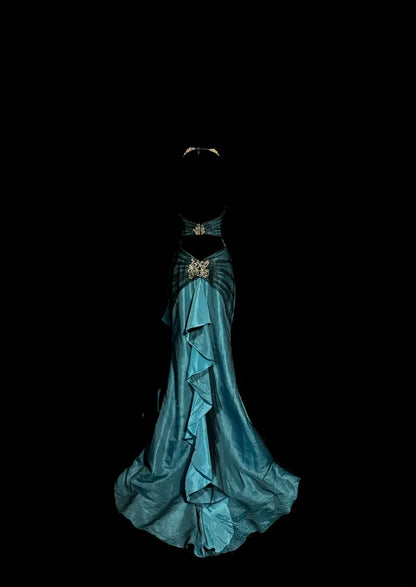 Robes de bal de concours sans manches, en satin bleu, tulle noir, plissé, inspiration sirène, bustier en cœur, esthétique MP1166
