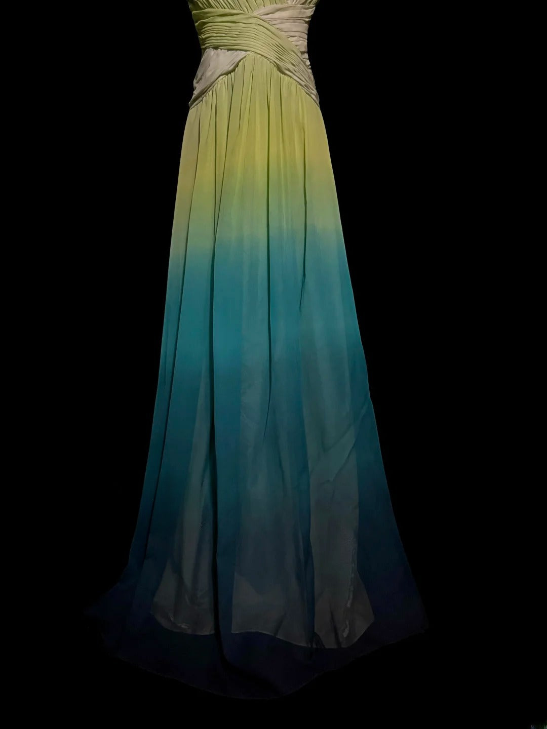 Hübsches A-Linien-Kleid mit One-Shoulder-Träger, Farbverlauf, Chiffon mit gerafftem, langem, ärmellosem Abendgala-Ballkleid MP1167