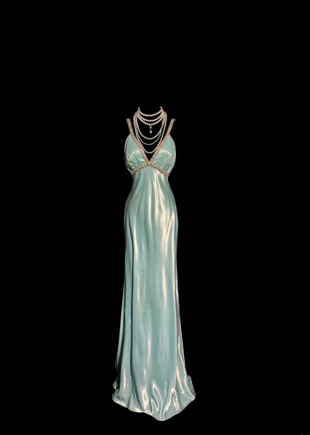 Vintage Meerjungfrau V-Ausschnitt Blau mit Perlen offener Rücken lange ärmellose Abendkleider Ballkleider MP1168