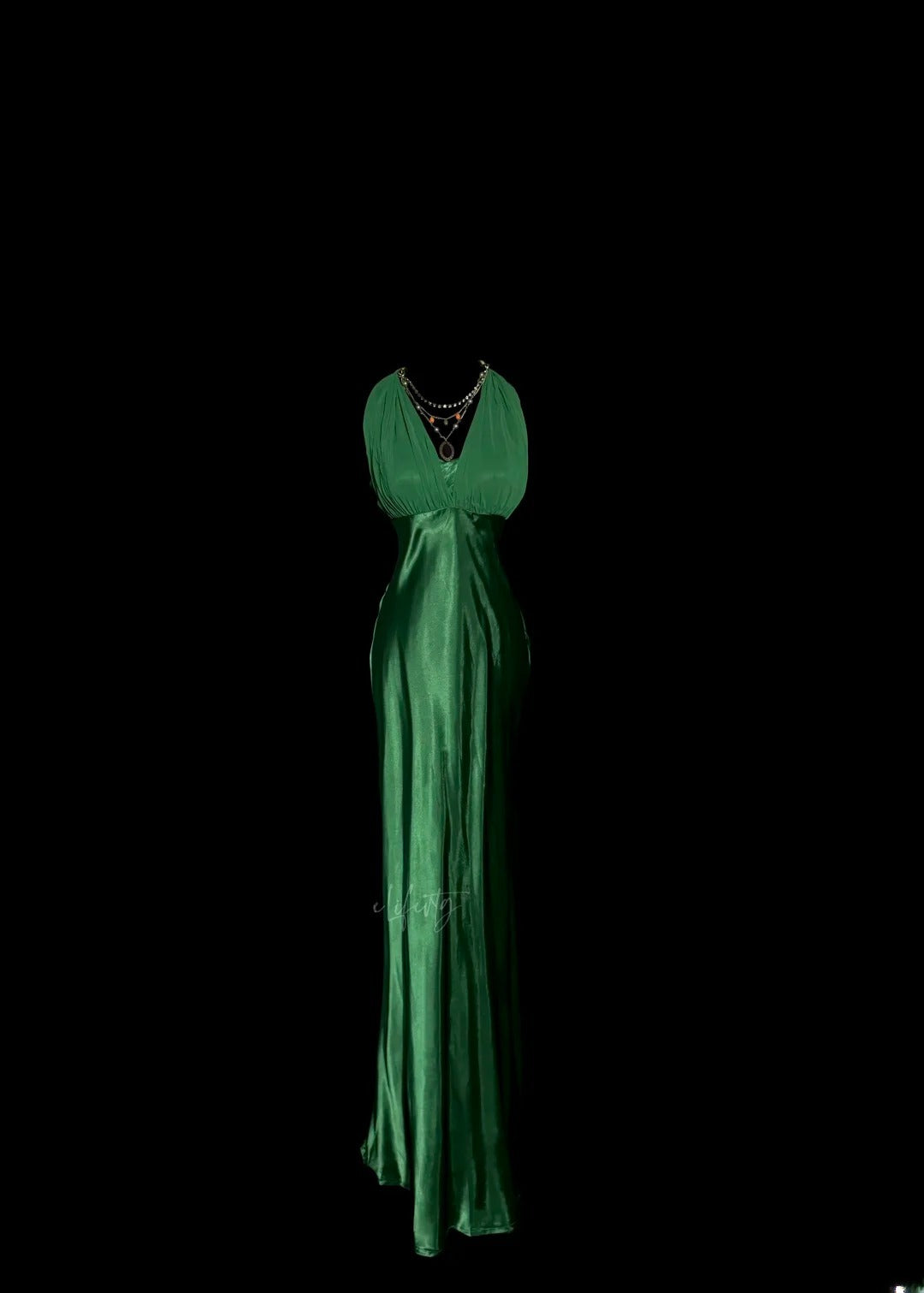 Einzigartiges & trendiges Meerjungfrauen-Neckholder-Kleid aus dunkelgrünem Chiffon mit gerafften Rüschen, lang, ärmellos, Abendkleider, Ballkleider MP1170