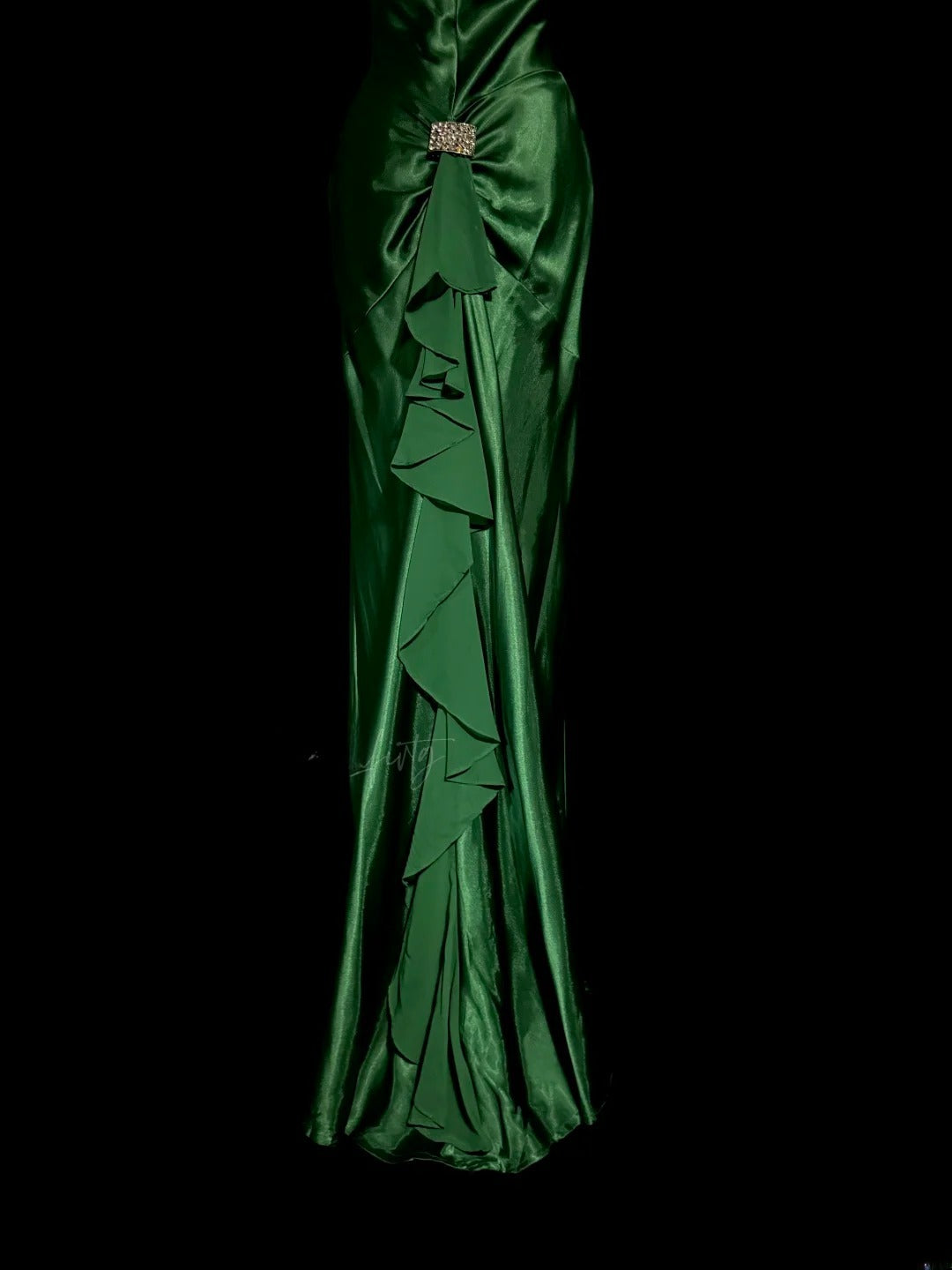 Einzigartiges & trendiges Meerjungfrauen-Neckholder-Kleid aus dunkelgrünem Chiffon mit gerafften Rüschen, lang, ärmellos, Abendkleider, Ballkleider MP1170