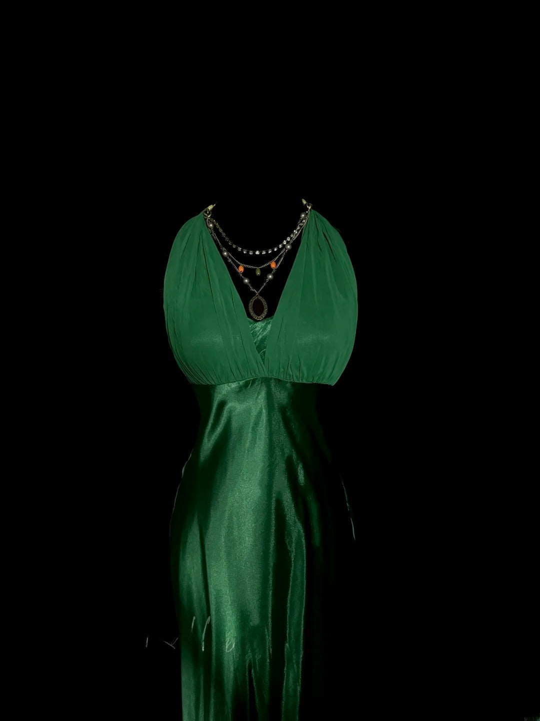 Einzigartiges & trendiges Meerjungfrauen-Neckholder-Kleid aus dunkelgrünem Chiffon mit gerafften Rüschen, lang, ärmellos, Abendkleider, Ballkleider MP1170