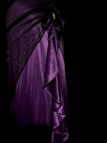 Robe de bal sirène unique et tendance avec bretelles, bustier cœur, couleur violette, avec fronces et volants, longue, style Y2K, inspiration mode MP1171