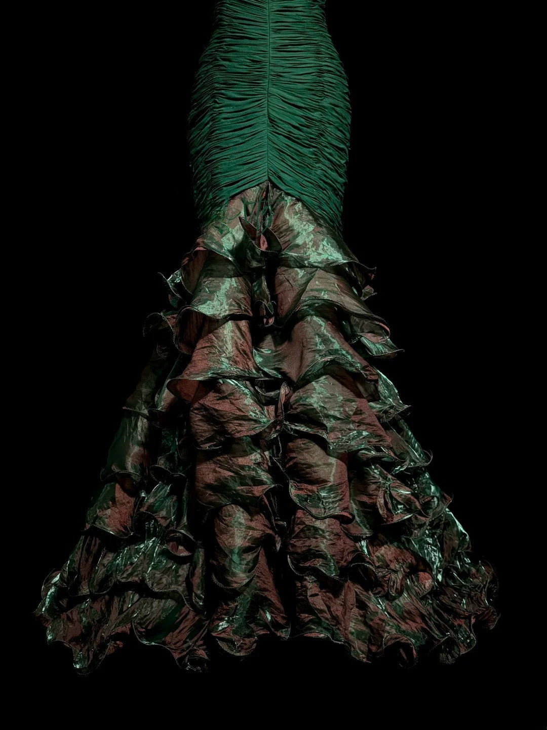 Unique & Trendy Mermaid Strapless Green With Ruched Ruffled Long Y2K Evening Outfits Dress Fashion Prom Dresses Inspiration MP1172