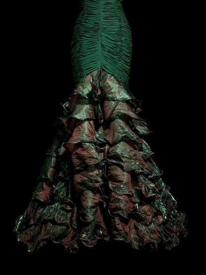Unique & Trendy Mermaid Strapless Green With Ruched Ruffled Long Y2K Evening Outfits Dress Fashion Prom Dresses Inspiration MP1172