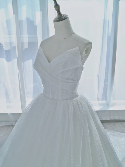 Schlichtes Ballkleid Sweetheart Weißer Tüll Bodenlang Prinzessin Brautkleider Hochzeitskleider MP069