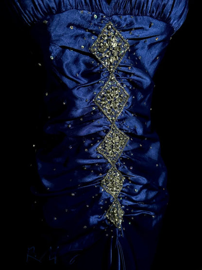 Vintage Meerjungfrau Spaghettiträger Königsblau mit geraffter Perlenstickerei Lange Y2K Abendgarderobe Kleid Mode Ballkleider Inspiration MP1173