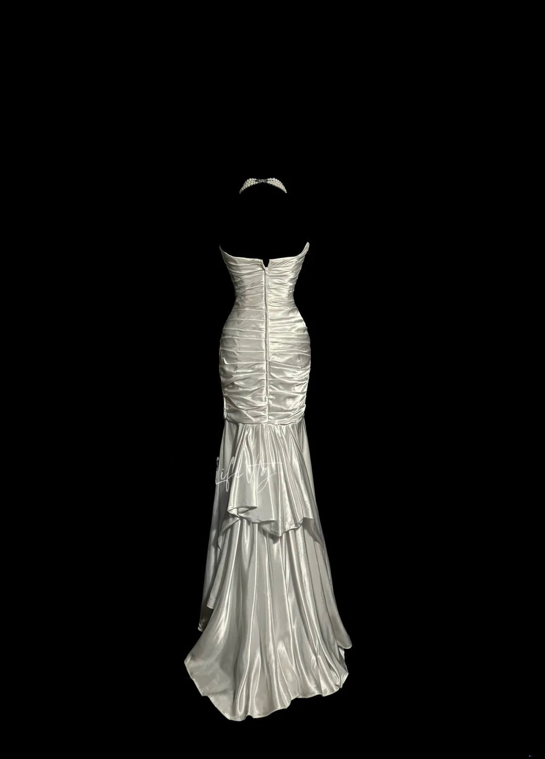 Aesthetic Mermaid Sweetheart Silver Satin With Lace Ruched Inspiration Sleeveless Pageant Outfits Prom Dresses MP1175