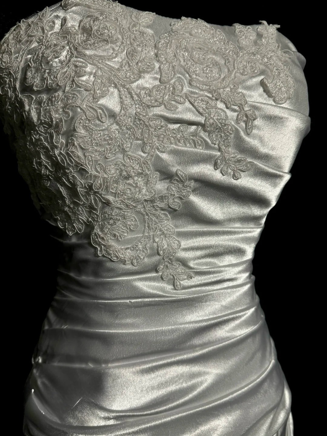 Aesthetic Mermaid Sweetheart Silver Satin With Lace Ruched Inspiration Sleeveless Pageant Outfits Prom Dresses MP1175