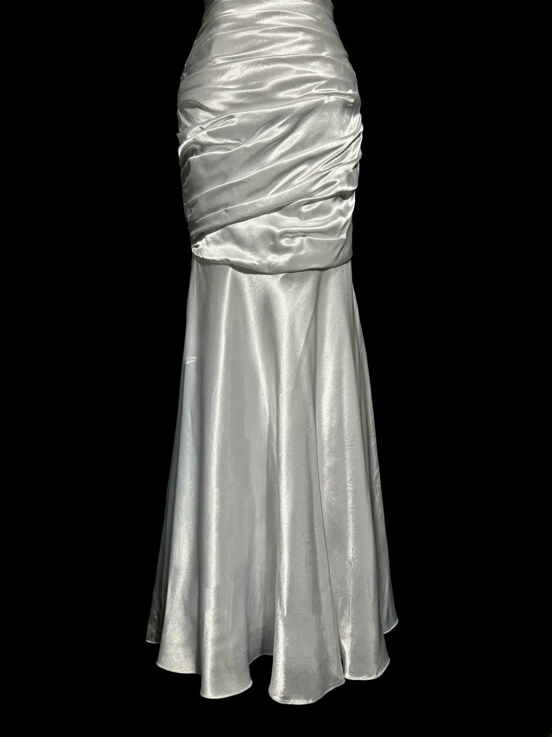 Aesthetic Mermaid Sweetheart Silver Satin With Lace Ruched Inspiration Sleeveless Pageant Outfits Prom Dresses MP1175