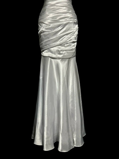 Aesthetic Mermaid Sweetheart Silver Satin With Lace Ruched Inspiration Sleeveless Pageant Outfits Prom Dresses MP1175