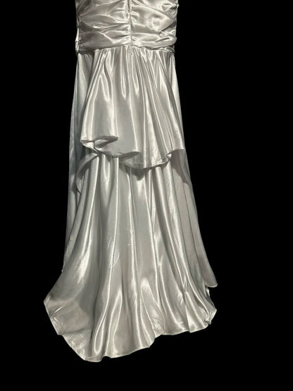 Aesthetic Mermaid Sweetheart Silver Satin With Lace Ruched Inspiration Sleeveless Pageant Outfits Prom Dresses MP1175