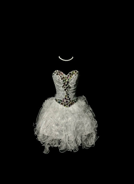 Glitzer-Ballkleid, Sweetheart, Weiß, Tüll, Homecoming-Kleider, Minikleid, Cocktail, Modekleid, Party, Abschluss-Outfits MP1176