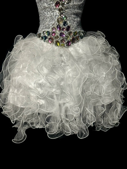 Robe de soirée scintillante en tulle blanc avec col en cœur, mini-robe de bal de rentrée, robe de cocktail tendance, tenues de fête de remise des diplômes MP1176