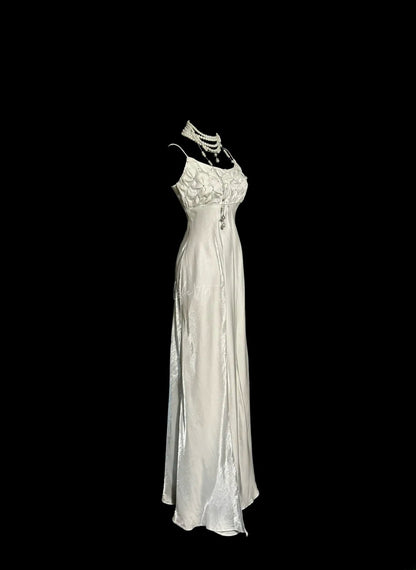 Aesthetic Mermaid Spaghetti Strap White Satin With Ruched Inspiration Sleeveless Pageant Outfits Prom Dresses MP1177