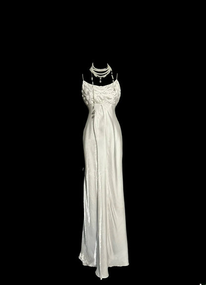 Aesthetic Mermaid Spaghetti Strap White Satin With Ruched Inspiration Sleeveless Pageant Outfits Prom Dresses MP1177