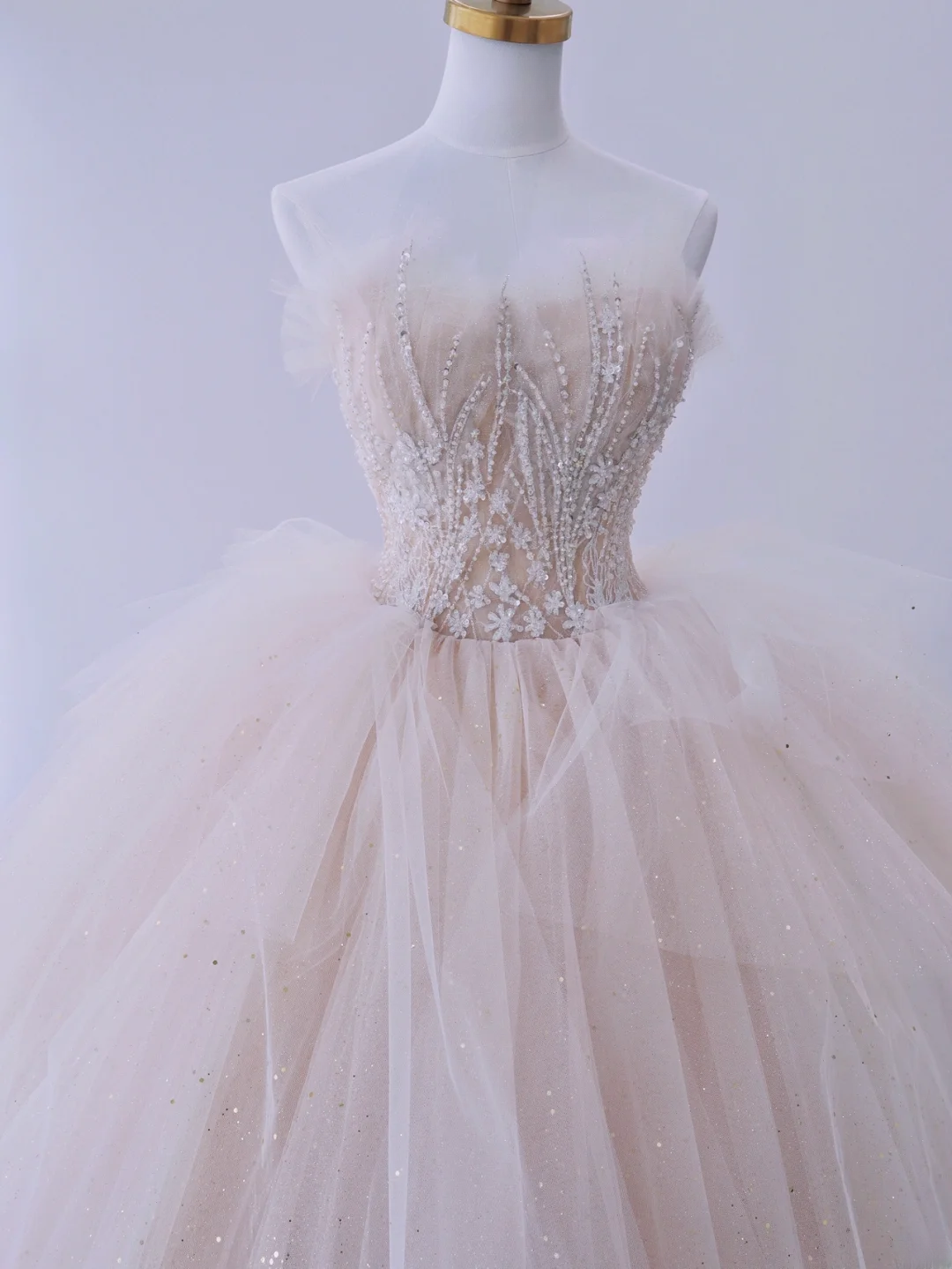 Charming Ball Gown Strapless Pink Tulle With Silver Beaded Long For Senior Year 2026 Prom Dresses Sweet 16 Dress MP073