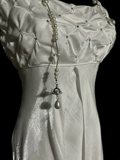 Aesthetic Mermaid Spaghetti Strap White Satin With Ruched Inspiration Sleeveless Pageant Outfits Prom Dresses MP1177