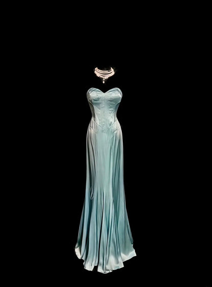 Stylish Mermaid Sweetheart Tiffany Blue Satin Sleeveless Formal Gown Prom Dresses MP1178