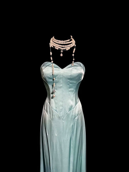 Stylish Mermaid Sweetheart Tiffany Blue Satin Sleeveless Formal Gown Prom Dresses MP1178