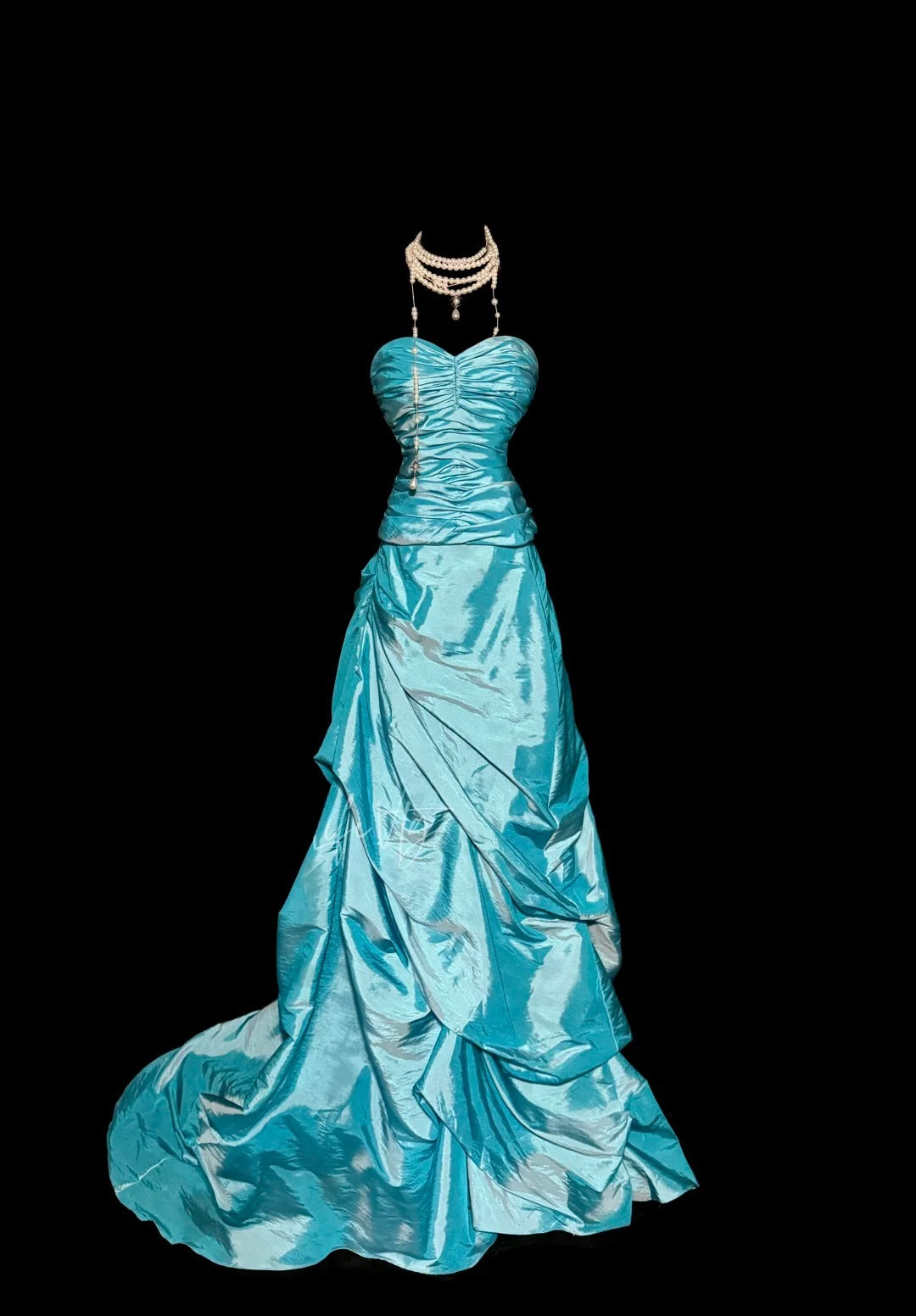 Robe de soirée vintage bustier en taffetas bleu avec volants froncés, longue, style Y2K, tenue de soirée tendance, robes de bal d'inspiration MP1179