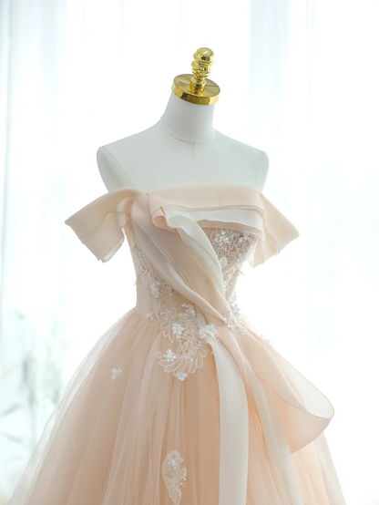 Charming Ball Gown Off The Shoulder Blush Pink Tulle With Applique Long For Senior Year 2026 Prom Dresses Sweet 16 Dress MP075