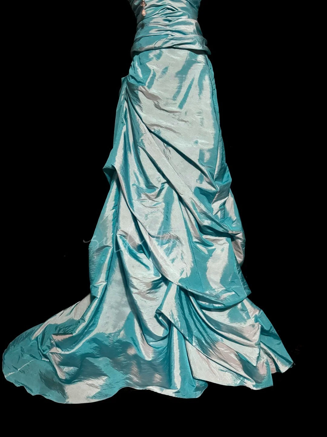Robe de soirée vintage bustier en taffetas bleu avec volants froncés, longue, style Y2K, tenue de soirée tendance, robes de bal d'inspiration MP1179