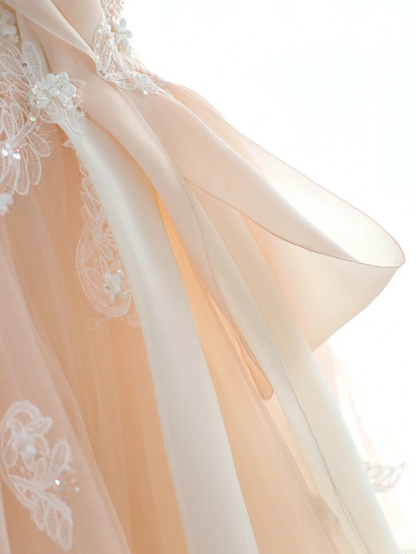 Charming Ball Gown Off The Shoulder Blush Pink Tulle With Applique Long For Senior Year 2026 Prom Dresses Sweet 16 Dress MP075