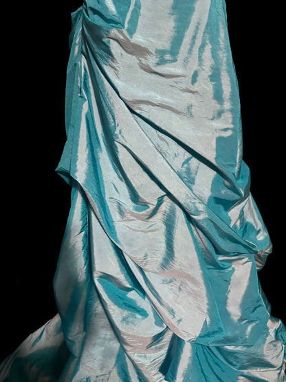 Robe de soirée vintage bustier en taffetas bleu avec volants froncés, longue, style Y2K, tenue de soirée tendance, robes de bal d'inspiration MP1179