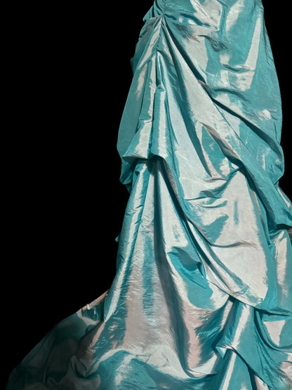 Robe de soirée vintage bustier en taffetas bleu avec volants froncés, longue, style Y2K, tenue de soirée tendance, robes de bal d'inspiration MP1179