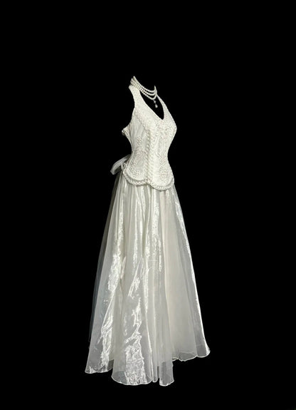 Stylish A Line Halter White Organza Sleeveless Formal Gown Prom Dresses Inspiration Formal Dress MP1180