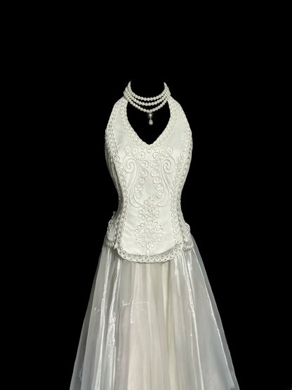 Stylish A Line Halter White Organza Sleeveless Formal Gown Prom Dresses Inspiration Formal Dress MP1180