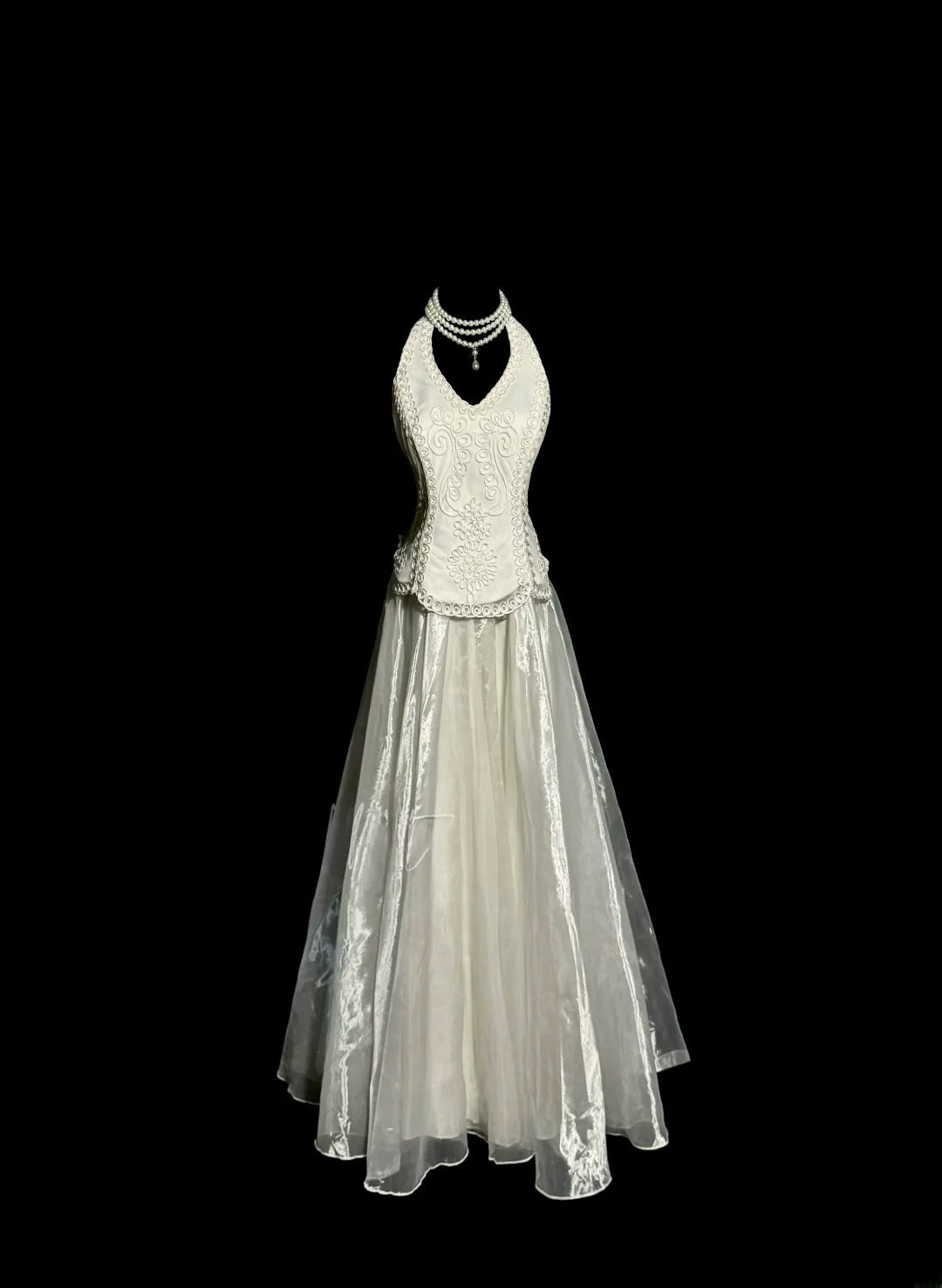 Stylish A Line Halter White Organza Sleeveless Formal Gown Prom Dresses Inspiration Formal Dress MP1180