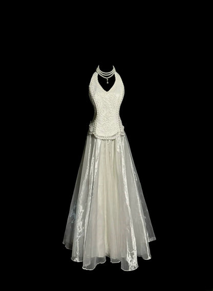 Stylish A Line Halter White Organza Sleeveless Formal Gown Prom Dresses Inspiration Formal Dress MP1180