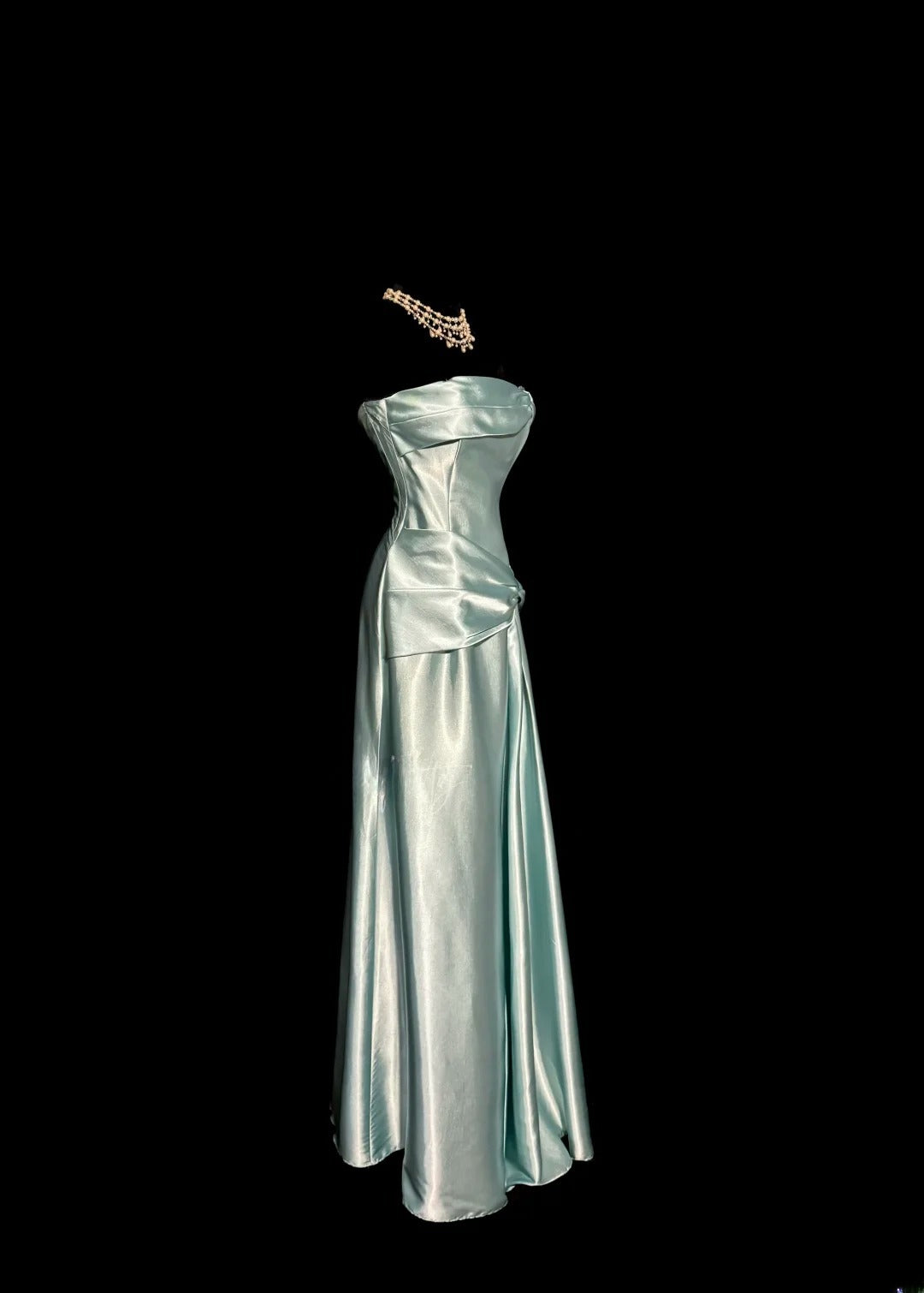 Stylish Mermaid Strapless Blue Silky Satin Sleeveless Formal Gown Prom Dresses Inspiration Formal Dress MP1183