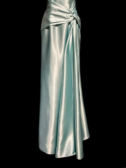 Stylish Mermaid Strapless Blue Silky Satin Sleeveless Formal Gown Prom Dresses Inspiration Formal Dress MP1183