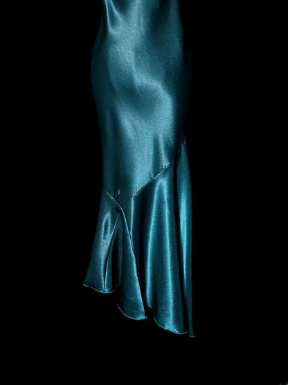 Vintage Etuikleid Wasserfallausschnitt Petrolblau Retro Motto Prom Outfits 80er Jahre Mit Rüschen Y2K Abendkleid Teelänge Festliche Kleider MP1185