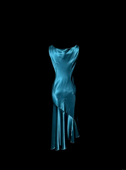 Vintage Etuikleid Wasserfallausschnitt Petrolblau Retro Motto Prom Outfits 80er Jahre Mit Rüschen Y2K Abendkleid Teelänge Festliche Kleider MP1185