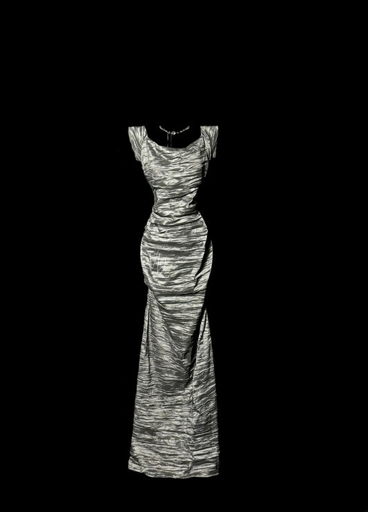 Aesthetic Mermaid Square Neck Silver Gray Taffeta With Ruched Inspiration Sleeveless Pageant Outfits Prom Dresses MP1186