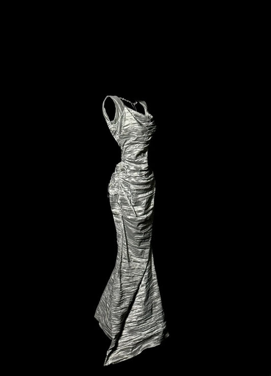 Aesthetic Mermaid Square Neck Silver Gray Taffeta With Ruched Inspiration Sleeveless Pageant Outfits Prom Dresses MP1186