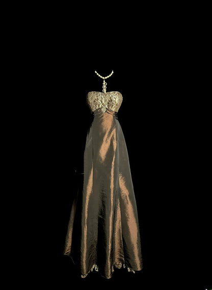 Vintage Ball Gown Strapless Brown Taffeta Retro Themed Prom Outfits 80s Y2K Evening Dress Tea Length Formal Dresses MP1186